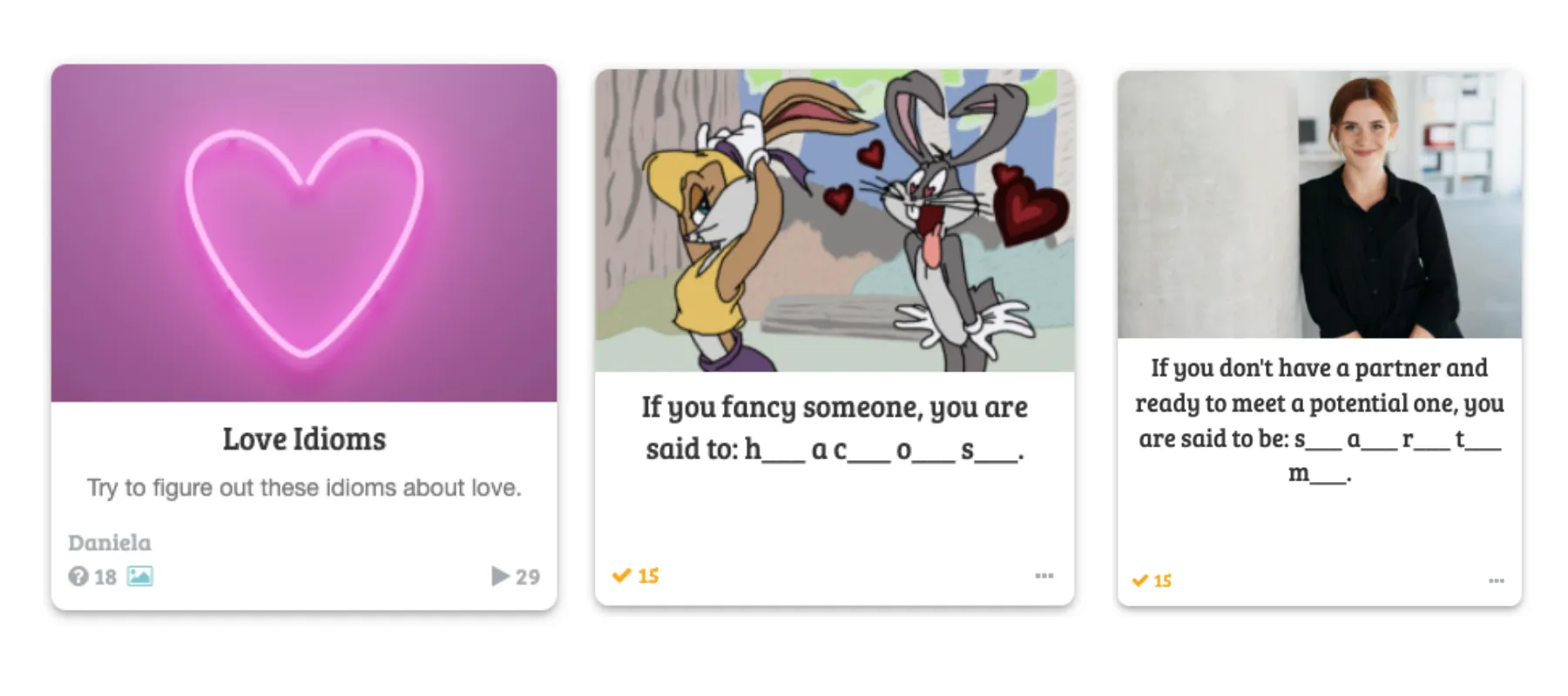 Love Idioms Game on Baamboozle