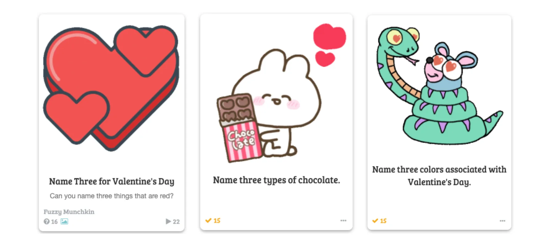 Name Three For Valentine's Day Game on Baamboozle