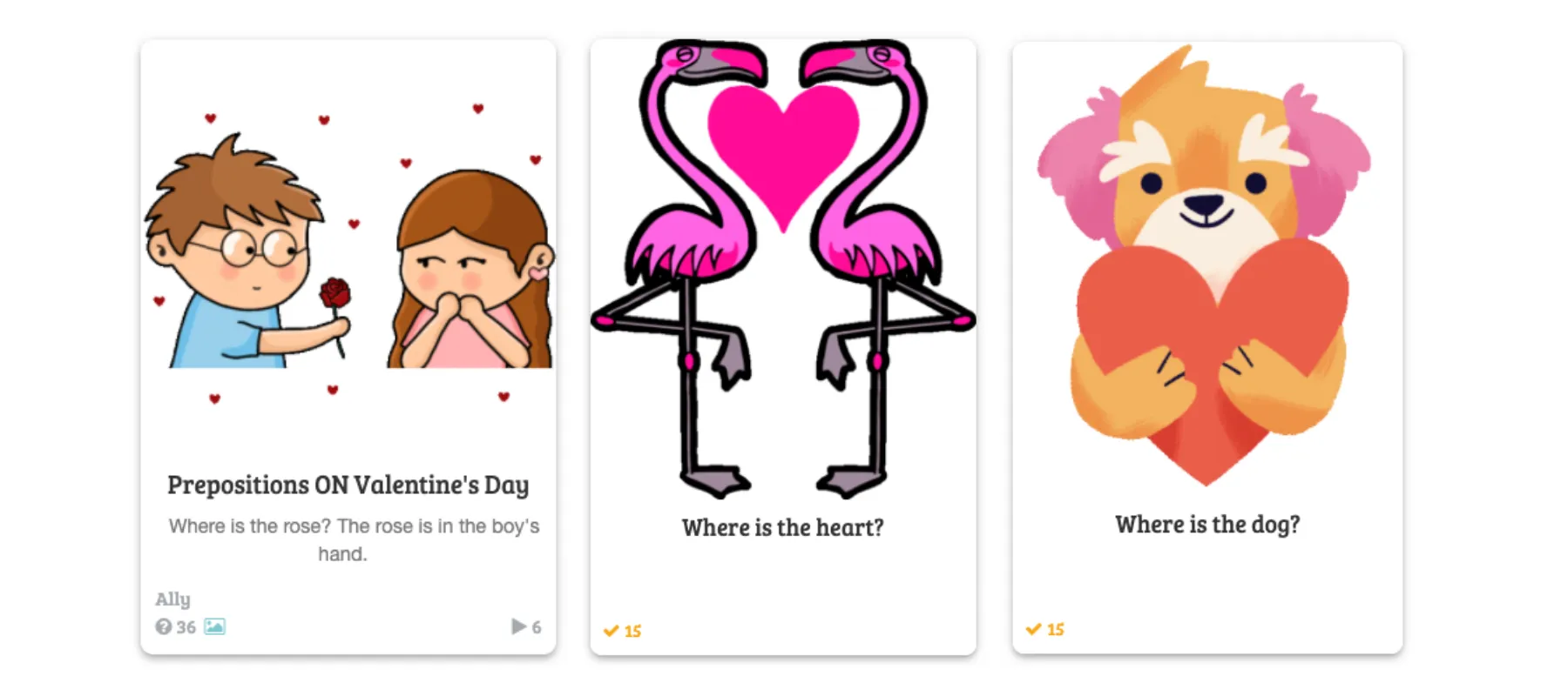 Prepositions on Valentine’s Day Game on Baamboozle
