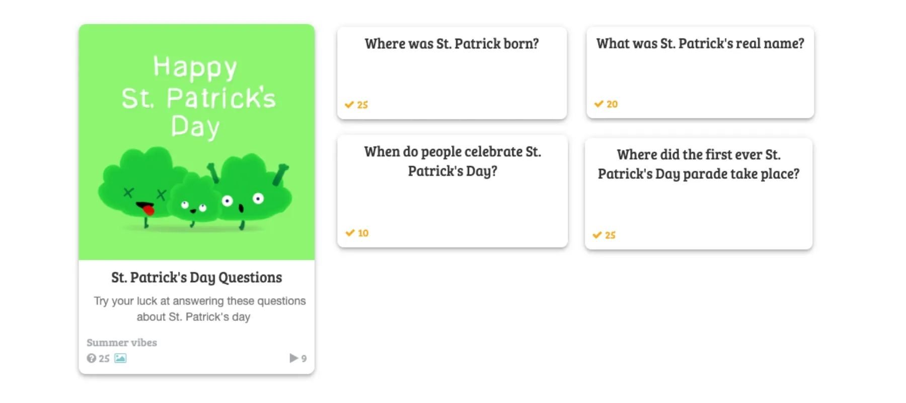St. Patrick’s Day Questions Game on Baamboozle