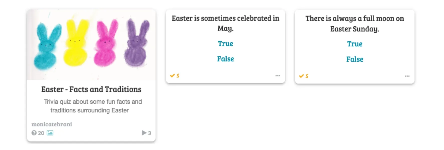 Easter Facts Game on Baamboozle