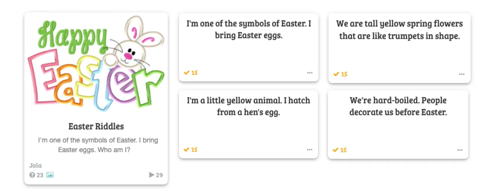 Easter Riddles Game on Baamboozle