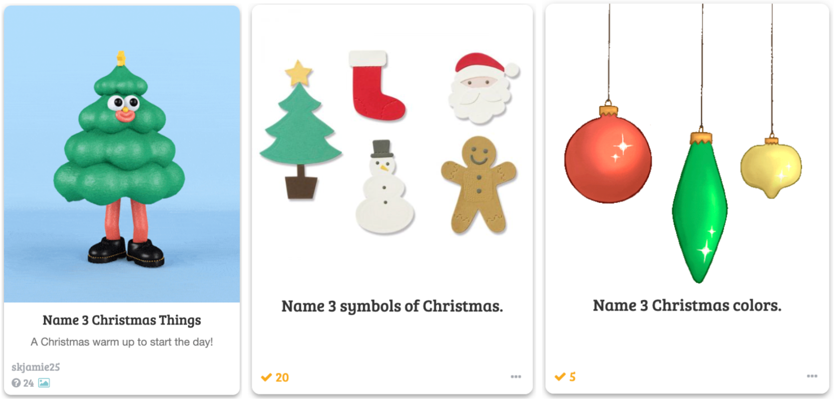 Name 3 Christmas Things game preview